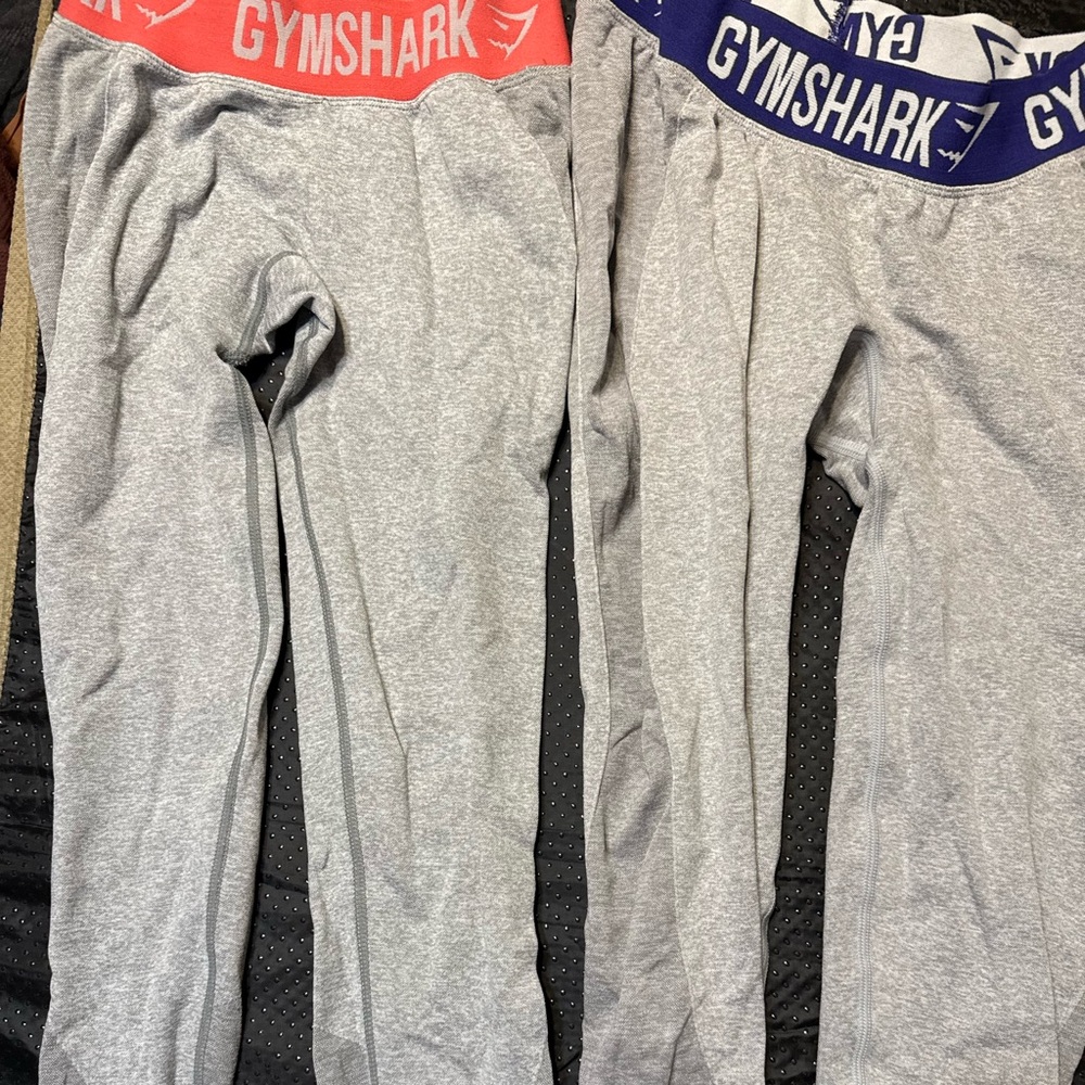 Gymshark Gray Leggings with Coral and Purple Waistbands